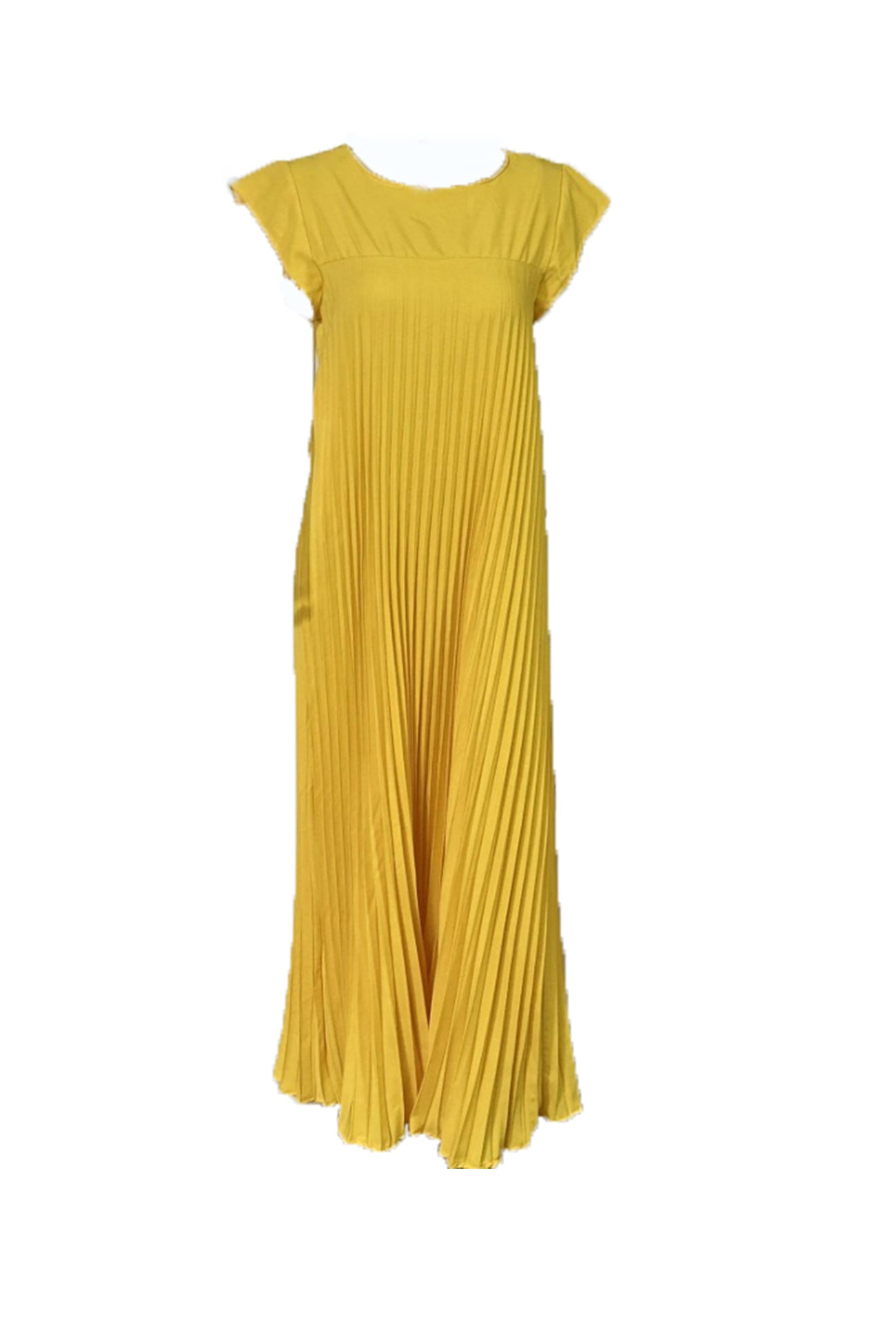 Crew Neck Cap Sleeve Pleated Dress - Fashionpara