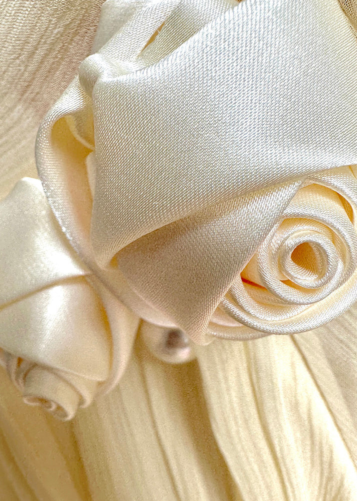 Organza Plissé Mock Neck Fabric Rosette Lantern Sleeve Flowy Maxi Gown - View 4