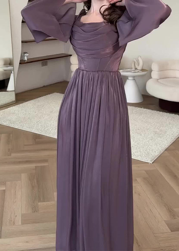 Satin Square Neck Draped Bust Corset Waist Pleated Maxi Gown - View 2