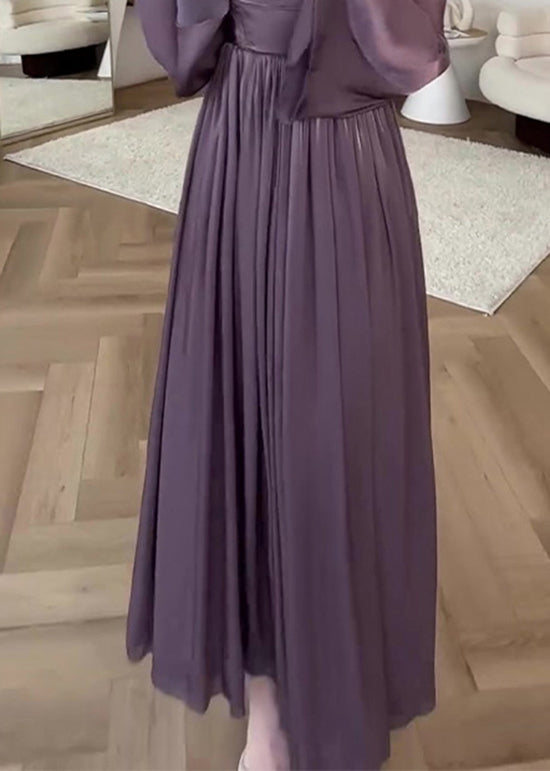 Satin Square Neck Draped Bust Corset Waist Pleated Maxi Gown - View 4