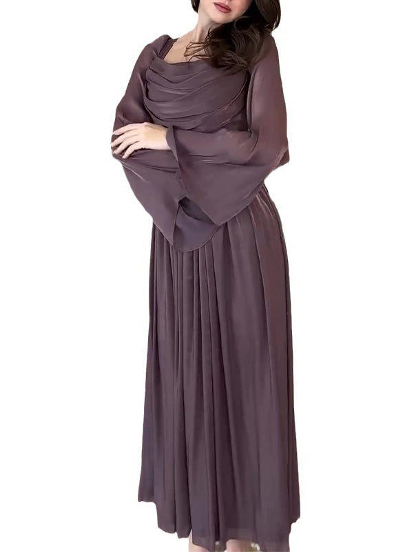 Satin Square Neck Draped Bust Corset Waist Pleated Maxi Gown - View 5