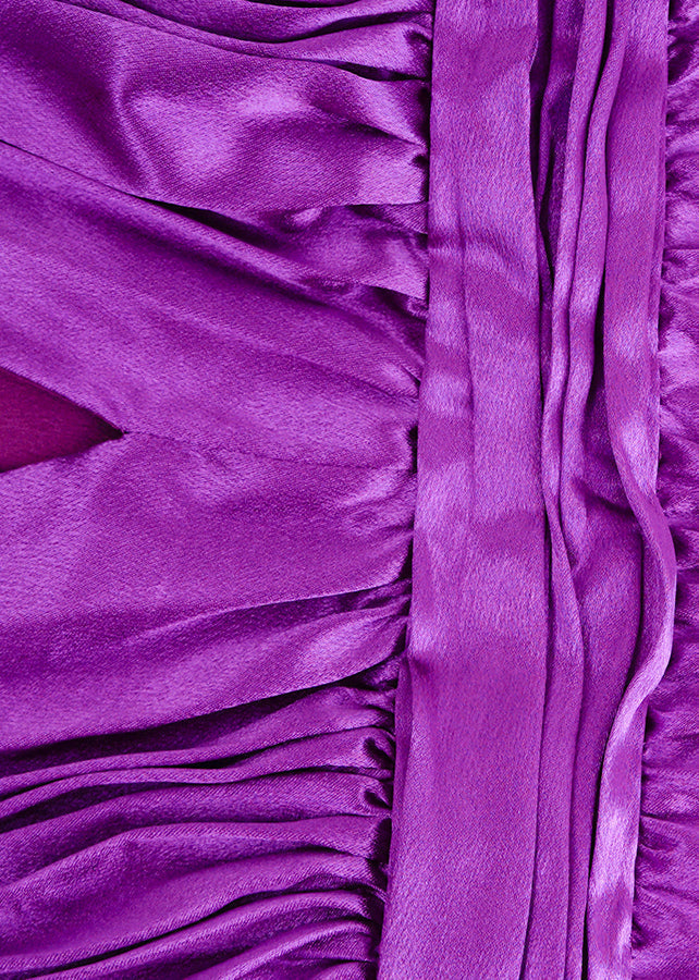 Pleated Satin Deep V-Neck Long Sleeve Wide Waistband Maxi Gown - View 4