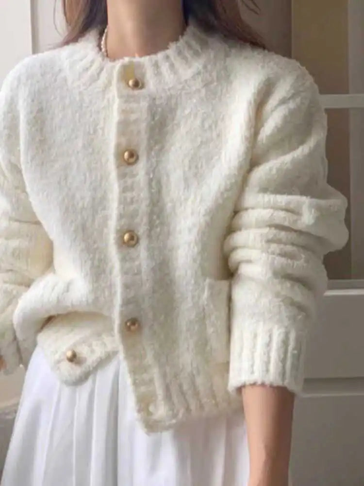 Milk White Single Breasted Cardigan