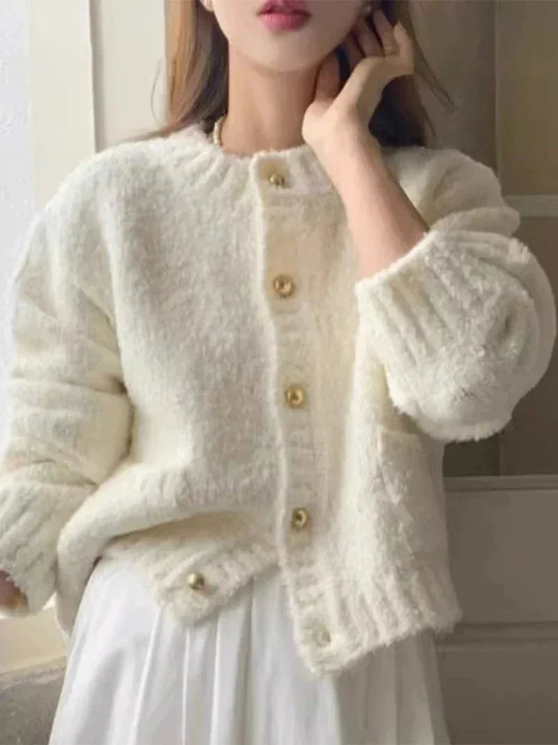 Milk White Single Breasted Cardigan