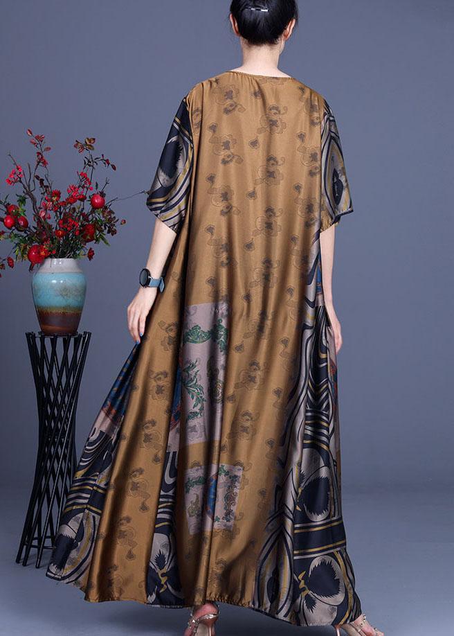 Patchwork Print Round Neck Drop Shoulder Oversized Satin Maxi Dress - View 4