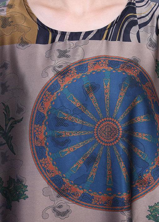 Patchwork Print Round Neck Drop Shoulder Oversized Satin Maxi Dress - View 5
