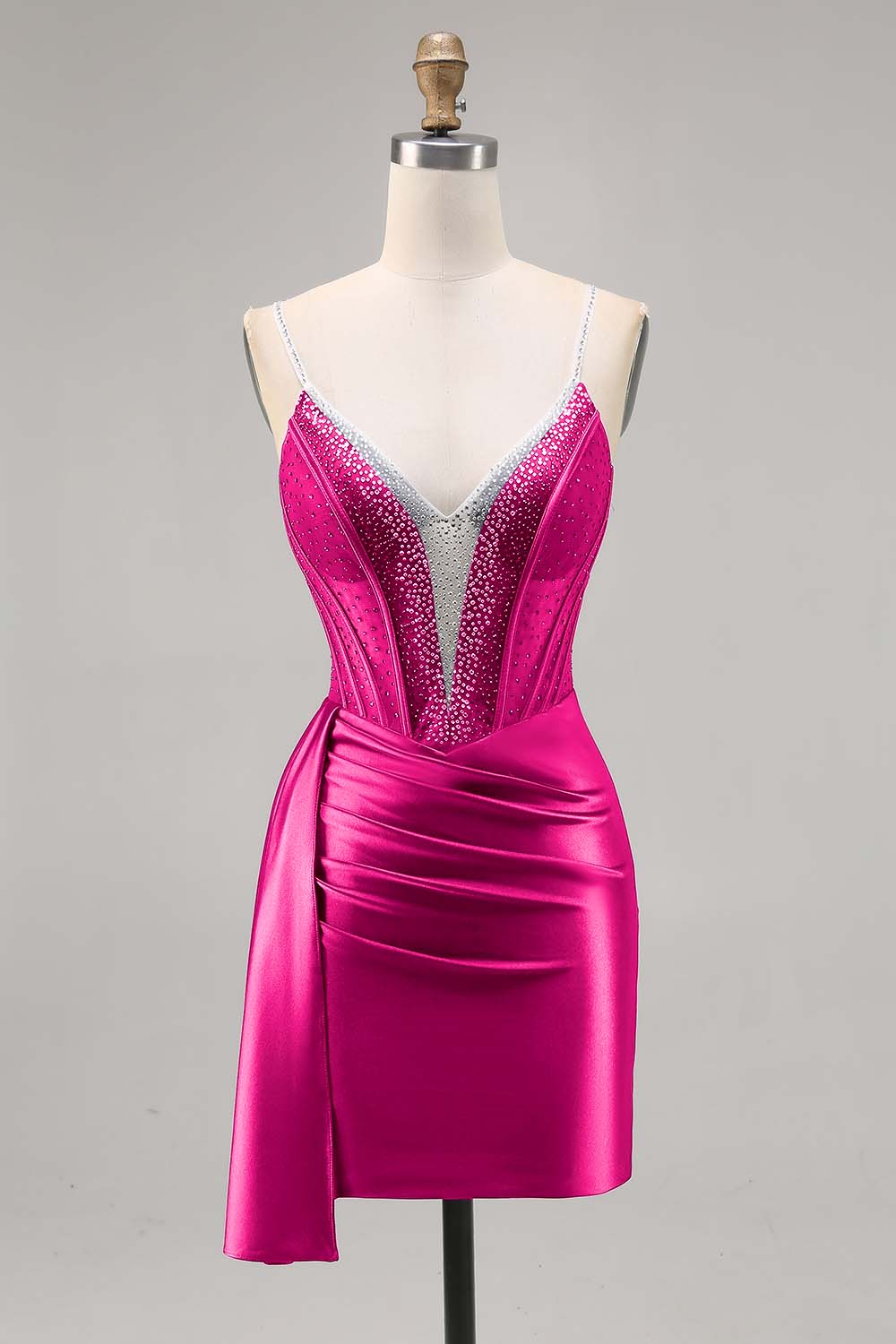 Sparkly Navy Corset Tight Satin Short Homecoming Dress with Beading