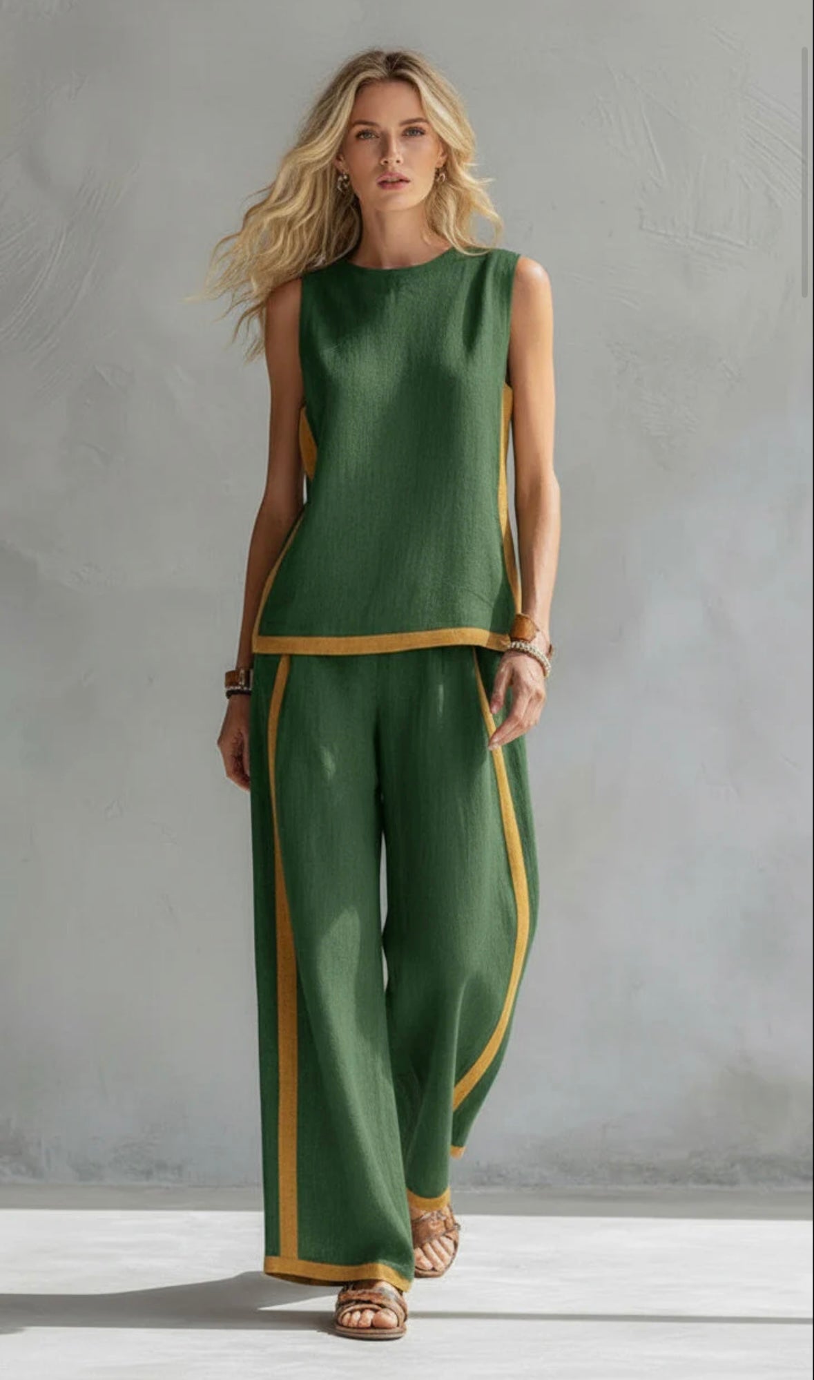 Sleeveless Contrast Trim Top and Wide Leg Pants Two Piece Set 8