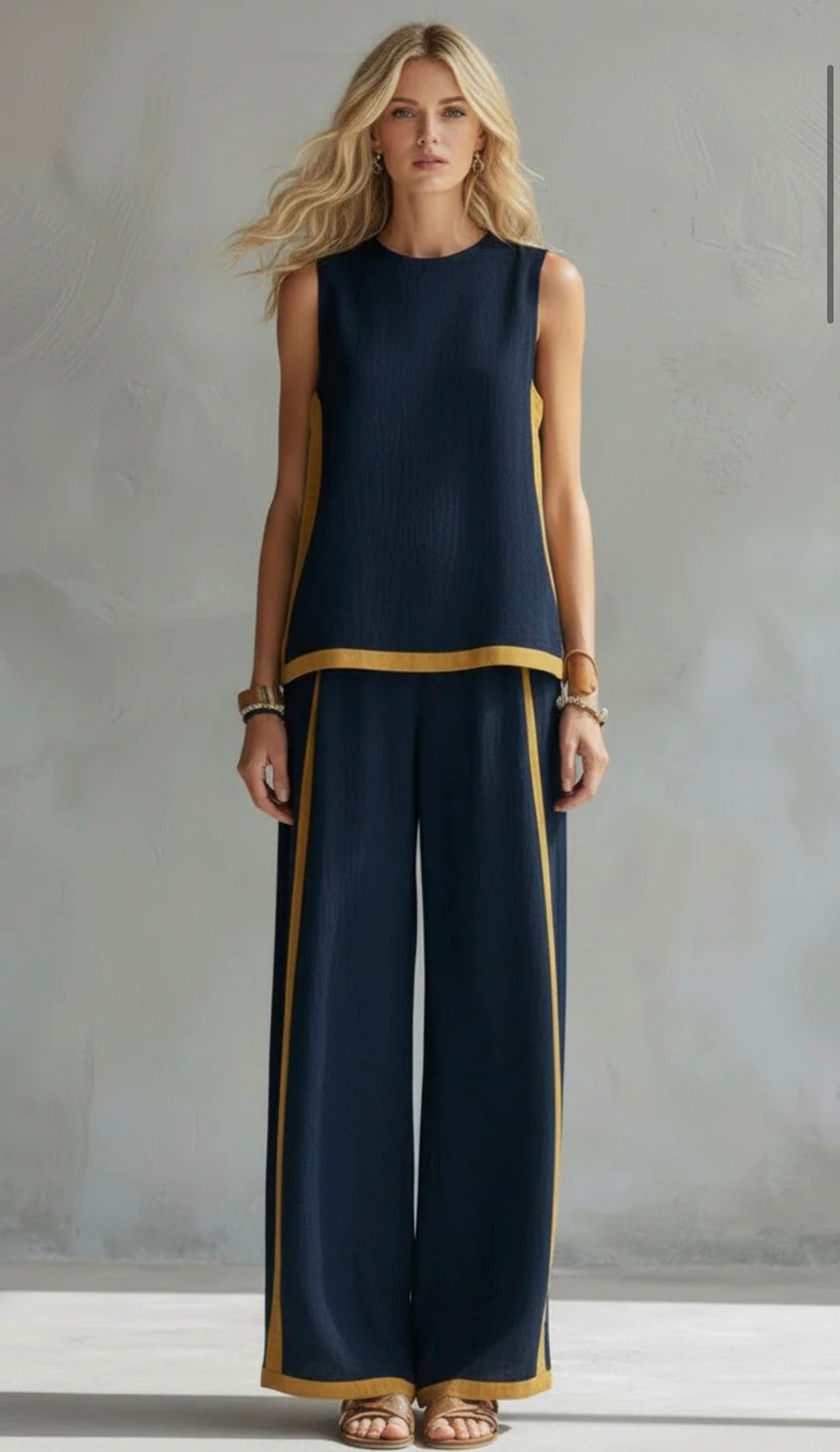Sleeveless Contrast Trim Top and Wide Leg Pants Two Piece Set 10