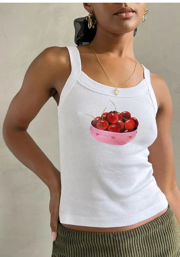 Cartoon Print O-Neck Crop Top