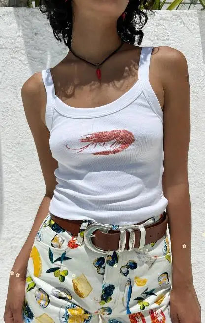 Cartoon Print O-Neck Crop Top