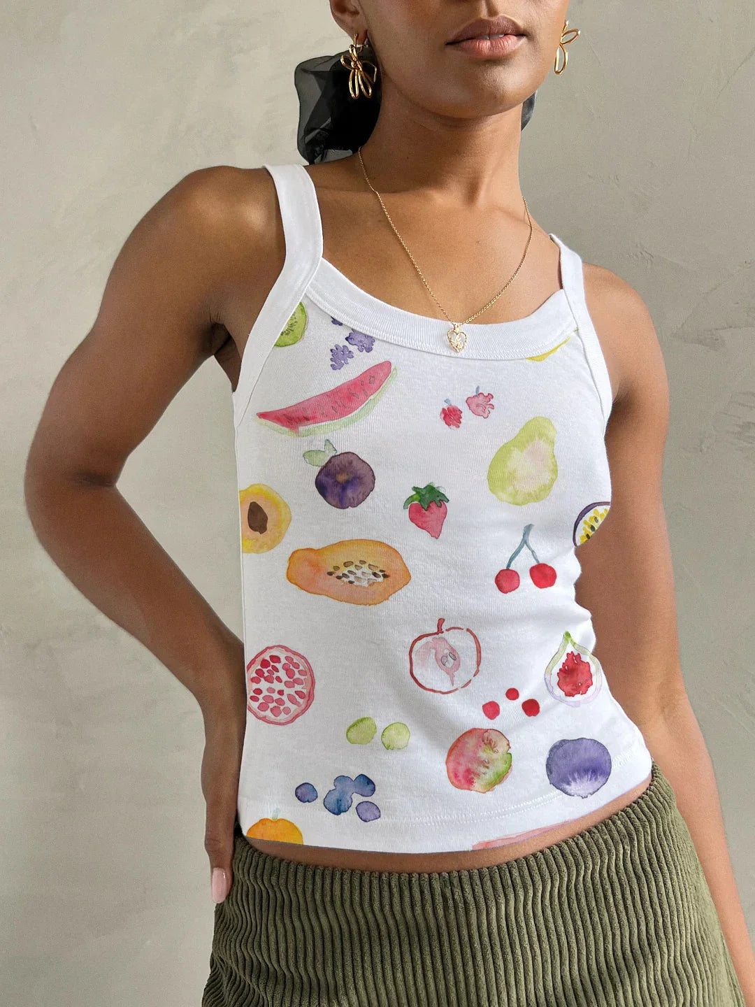 Cartoon Print O-Neck Crop Top
