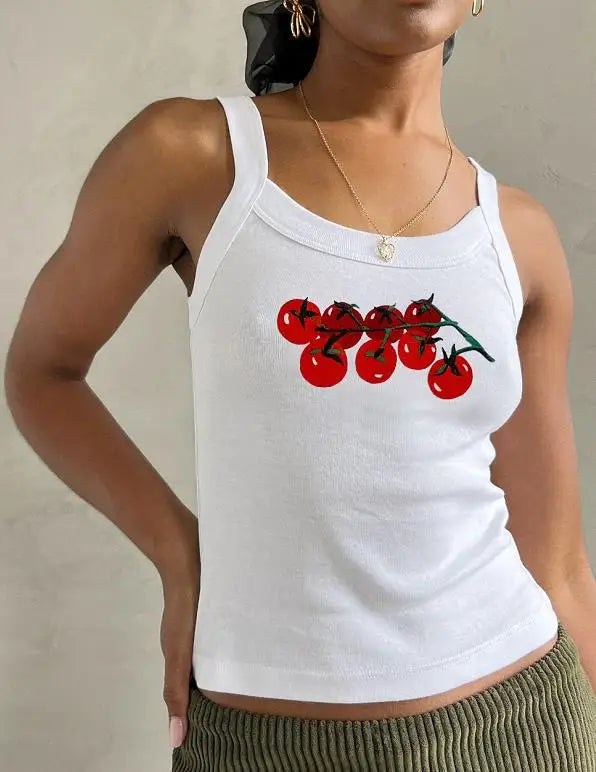 Cartoon Print O-Neck Crop Top