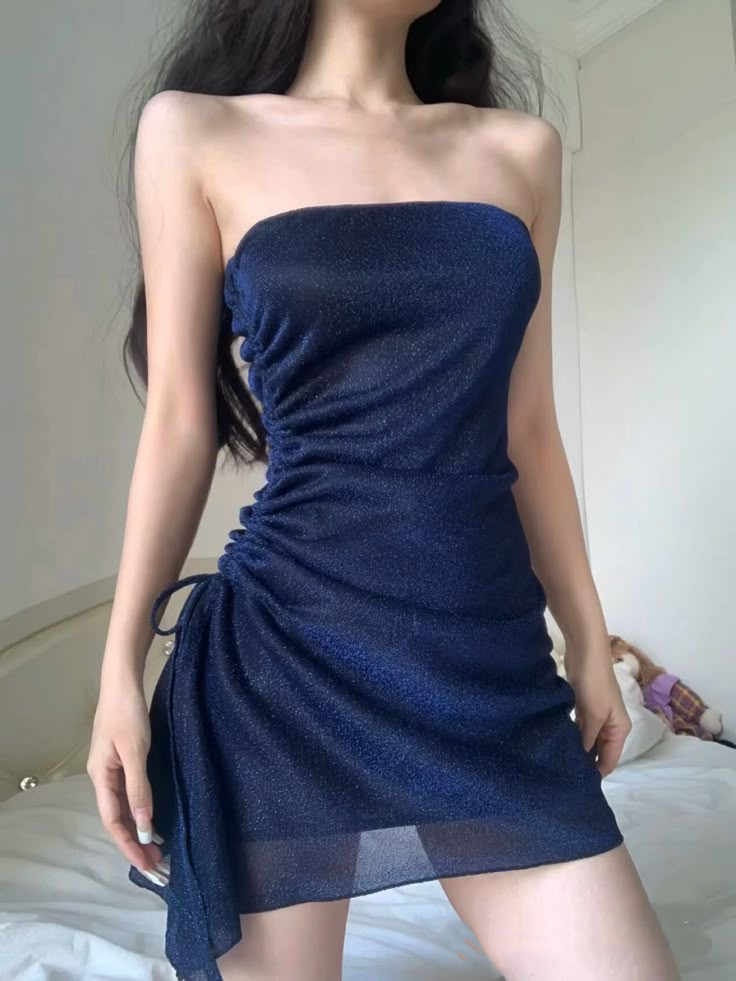 Sexy Strapless Navy Blue Sheath Cocktail Dress Formal Short Party Dress Homecoming Dress D423