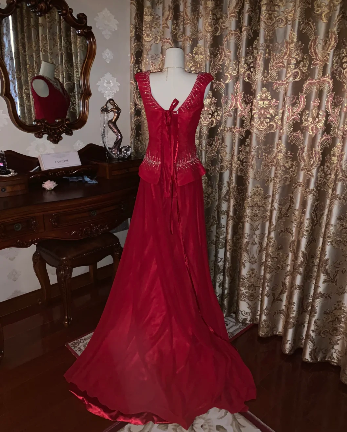 Glitter V Neck Sleeveless Satin Tulle Beaded Mermaid Long Evening Dress Party Gown D1749