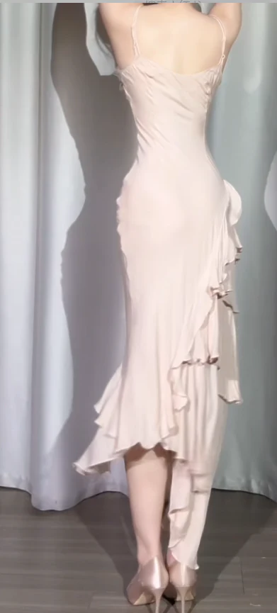 Glamorous Spaghetti Straps Light Pink Satin Appliques Layered Mermaid Prom Dress Evening Dress D1321