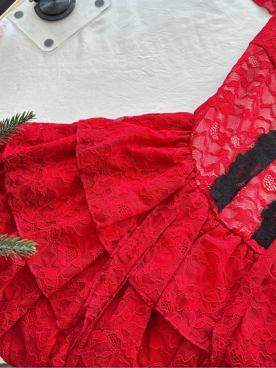 Stylish Red Lace Layered Homecoming Dress Spaghetti Strap Cocktail Dress Party Dress S322