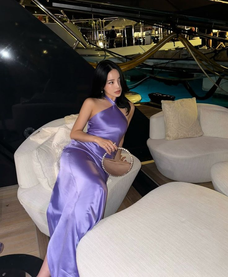 Sexy Halter Sleeveless Purple Satin Sheath Long Party Dress Formal Prom Gown D812