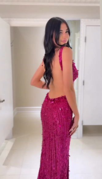 Gorgeous V Neck Sequin Beaded Mermaid Slit Evening Dress Long Party Dress D907