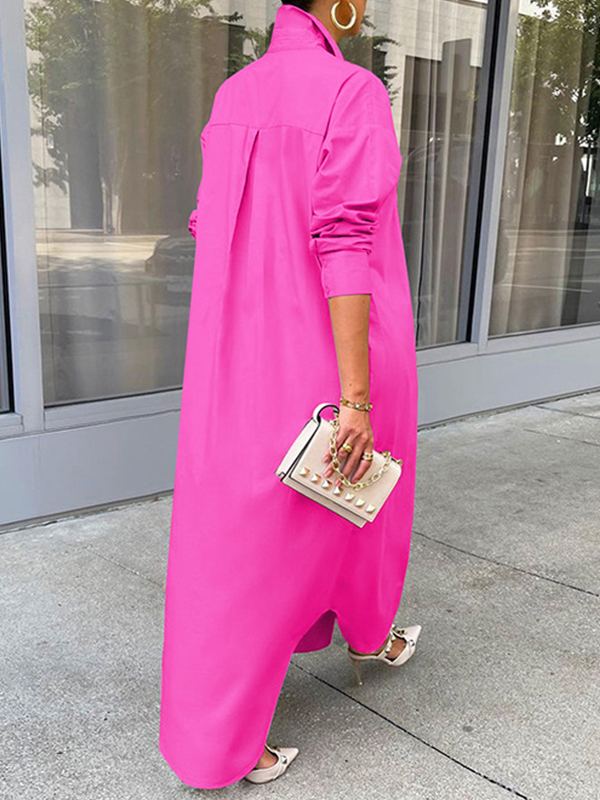 Solid Slit Shirt Dress  Fashionpara