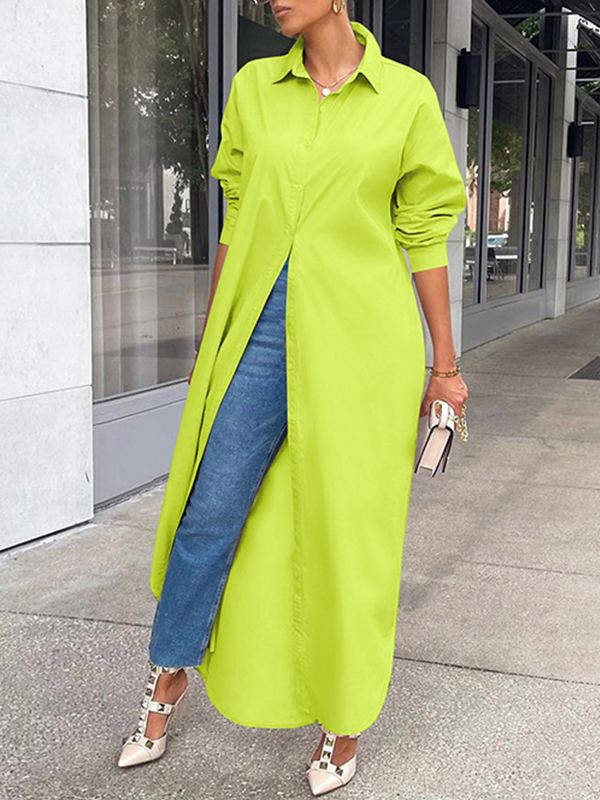 Solid Slit Shirt Dress  Fashionpara