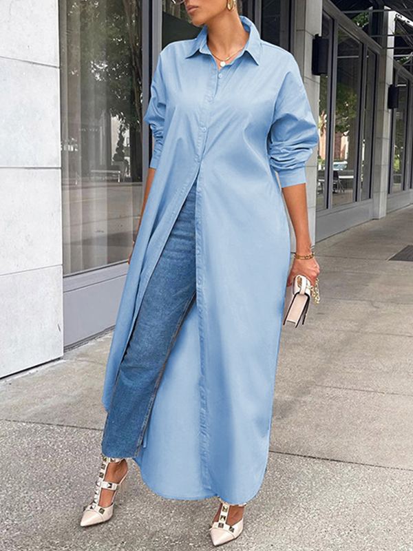 Solid Slit Shirt Dress  Fashionpara