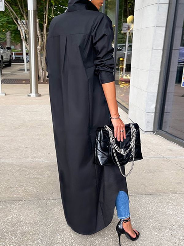 Solid Slit Shirt Dress  Fashionpara