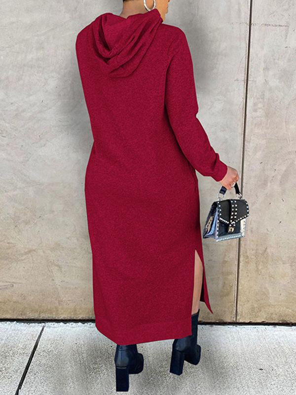 Solid Slit Hoodie Dress  Fashionpara