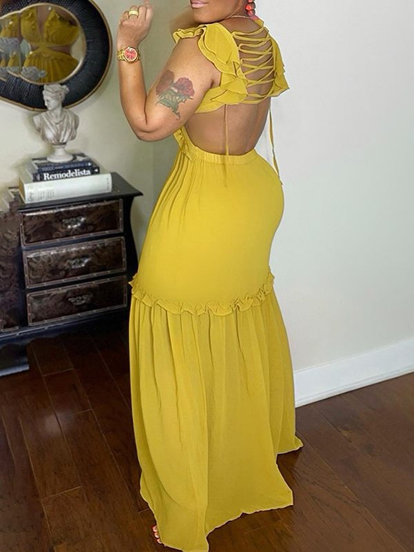 Frilled V-Neck Maxi Dress Fashionpara