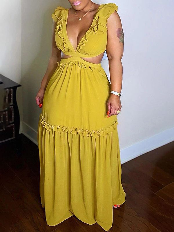 Frilled V-Neck Maxi Dress Fashionpara