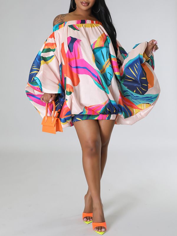 Printed Off-Shoulder Parachute Dress Fashionpara