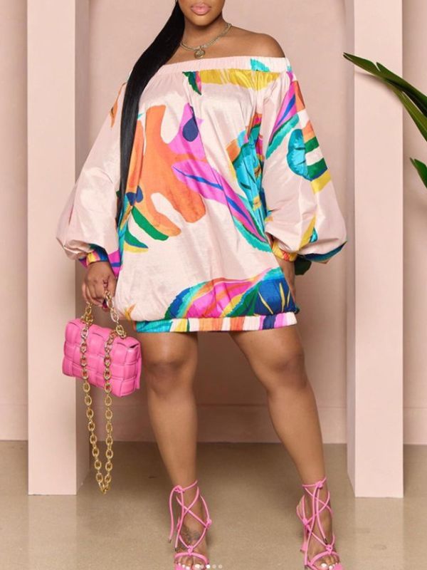 Printed Off-Shoulder Parachute Dress Fashionpara
