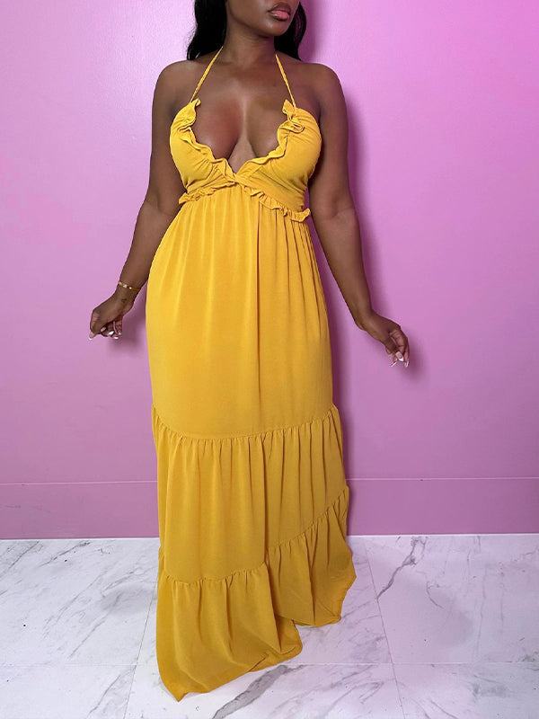 Solid Halter Maxi Dress Fashionpara