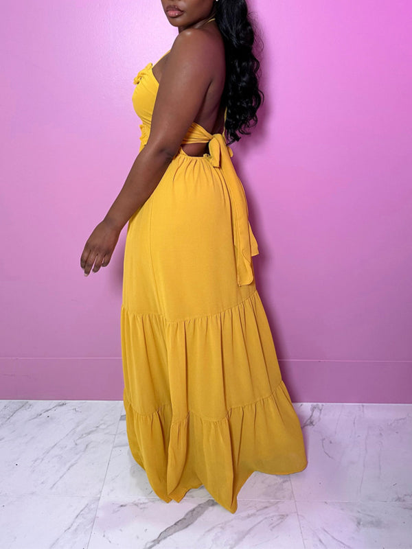 Solid Halter Maxi Dress Fashionpara