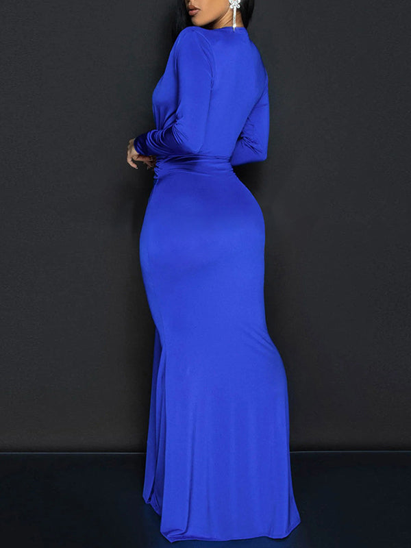 Solid Plunge Maxi Dress Fashionpara