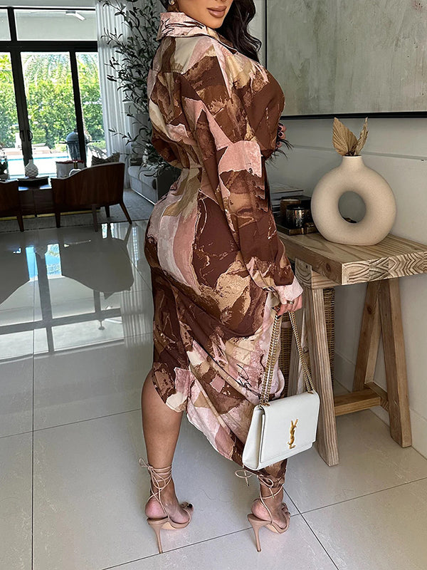 Printed Slit Shirt Dress  Fashionpara