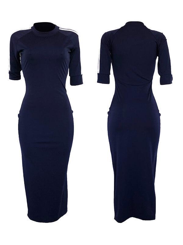 Stripe-Sleeve Maxi Dress Fashionpara