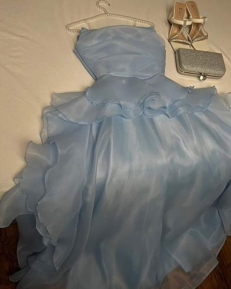 Classy Strapless Blue Organza Pleated Ruffles Long Party Dress Formal Wedding Guest Dress D1543