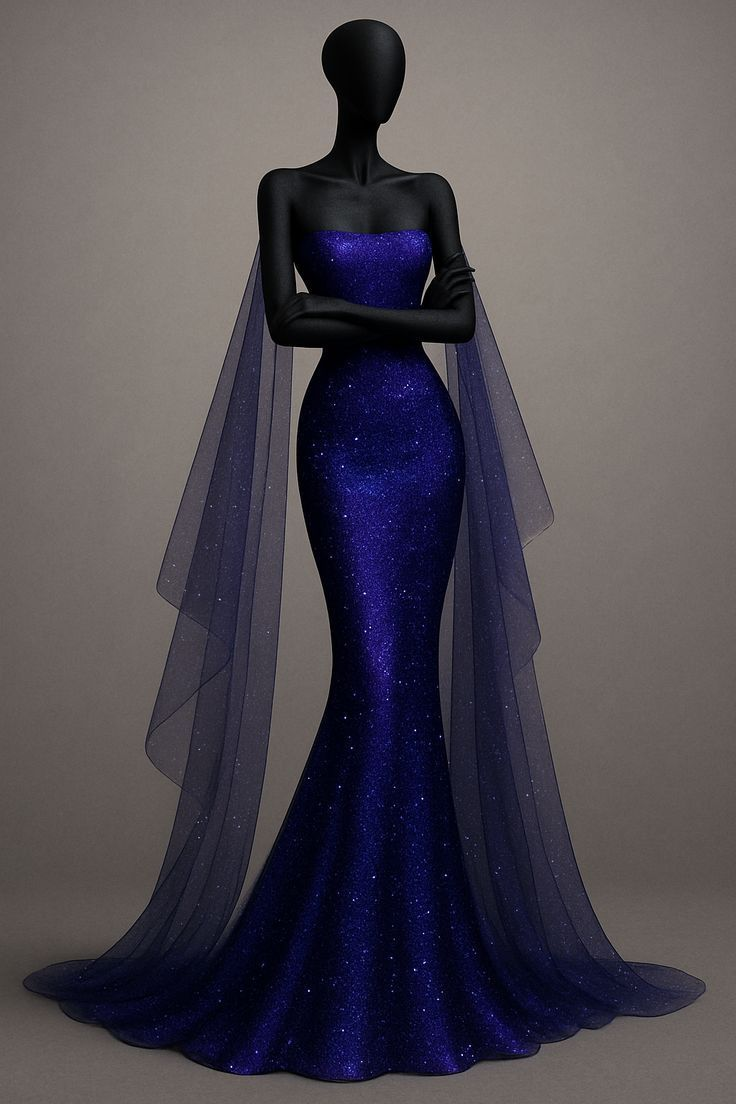 Shiny Royal Blue Strapless Satin Sequin Mermaid Evening Dress Long Party Dress D1176