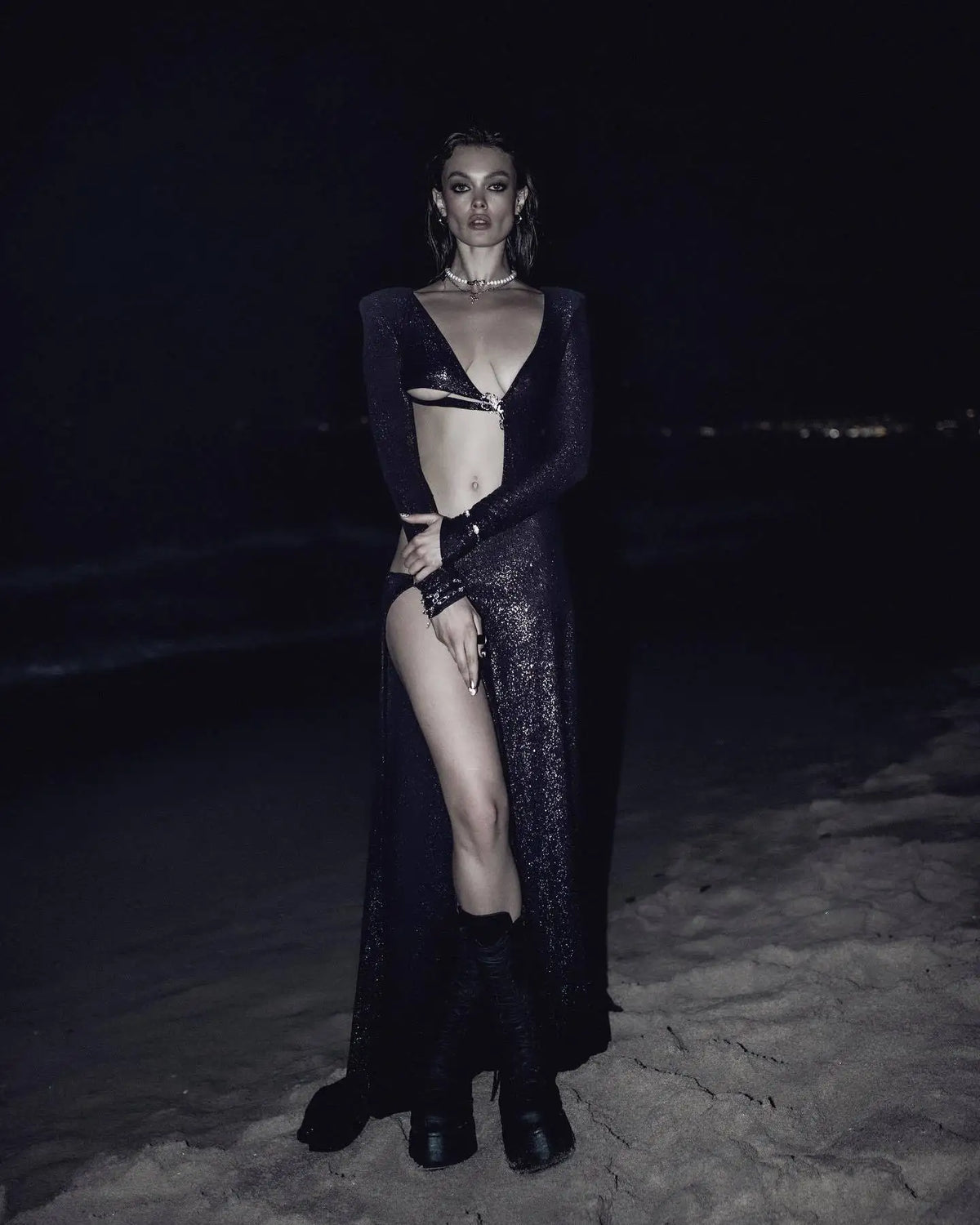 Metallic Plunge Long Sleeve Cut Out Dress 4