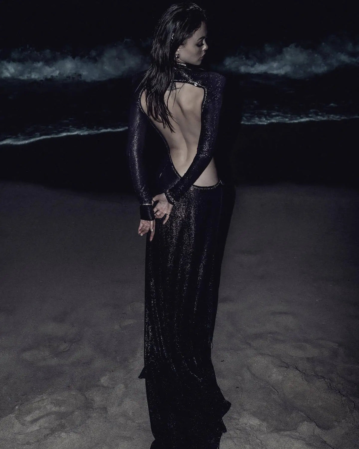 Metallic Plunge Long Sleeve Cut Out Dress 5