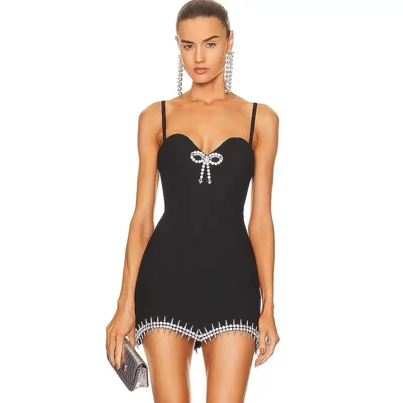 Embellished Sweetheart Bow Bodycon Mini Dress