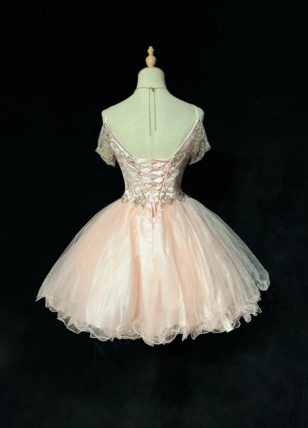 Cute Spaghetti Straps Light Pink Formal Homecoming Dress Mini Short Birthday Outfits D201