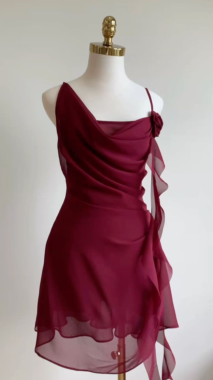 Classy Burgundy Chiffon Cocktail Dress Short Party Dress Homecoming Dress S490