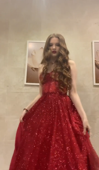 Sparkly Red Strapless Tulle Sequin Slit A Line Long Party Dress Formal Evening Gown D819