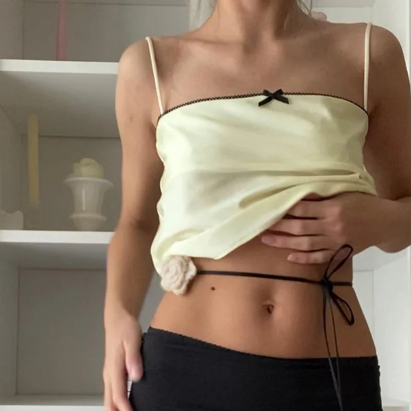 Satin Bowknot Spaghetti Crop Top