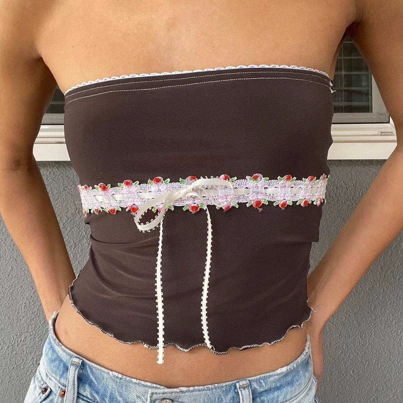 Floral See-Through Tube Crop Top
