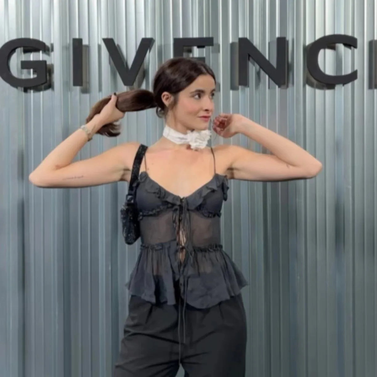 Sheer Mesh Ruffled Crop Top