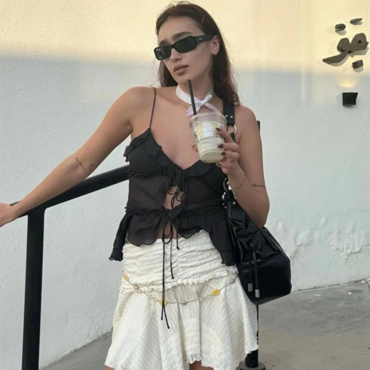 Sheer Mesh Ruffled Crop Top