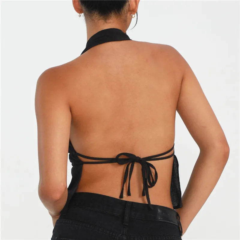 Backless Tie Front Crop Top